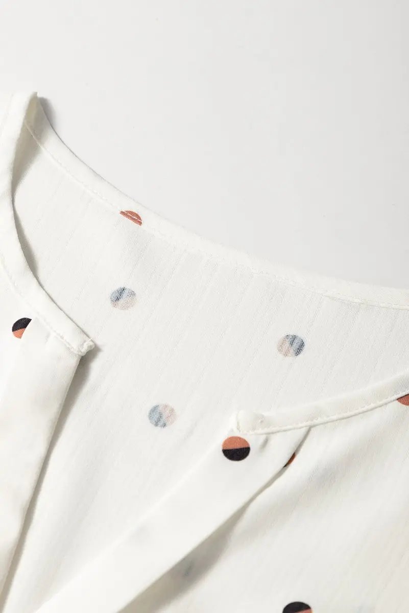 White Polka Dot Print Ruffled Shoulder V Neck Tank Top - Love Salve